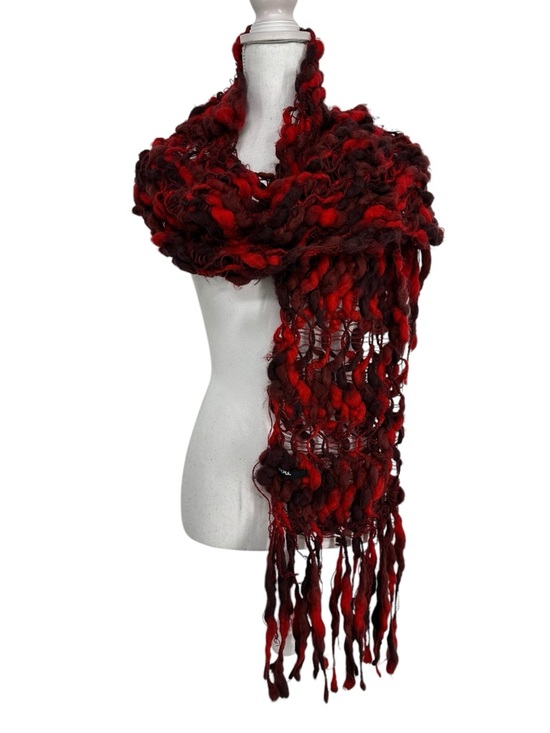 BDG Accessories - BDG / Red & Black Extra Fluffy Crochet Scarf Wrap Fringe Detail / Emo Goth Indie